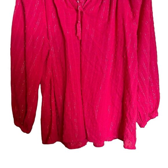 Old Navy Top Womens XL Red Gold Metallic Stripe Flounce Cotton Blend Blouse - Picture 4 of 9